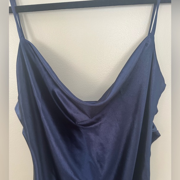 XXXiticat Women's Spaghetti Strap Cowl Neck Side Zip Closure and Slit Midi Dress - Picture 5 of 11